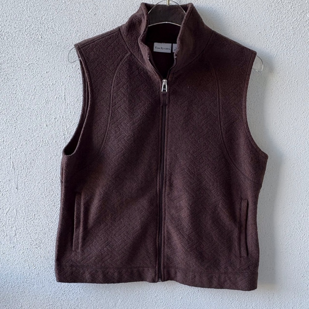 Kim Rogers Brown Zip Up Fleece Vest Women‎ Size L Pockets Layering Fall Outdoors